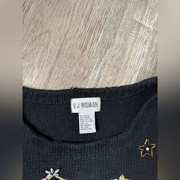 VTG VJ Woman Festive Christmas Sweater Black Colorful Embroidery Knit Size 2X - Picture 6 of 12